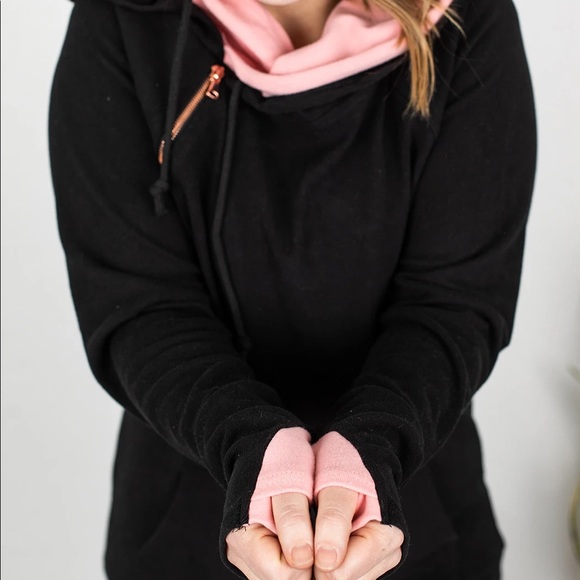 Blush & Black w/ rose gold zip hoodie - Picture 3 of 5